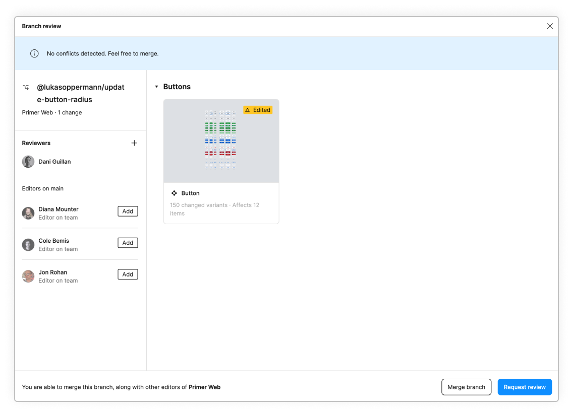 Screenshot showing the merge dialog in figma